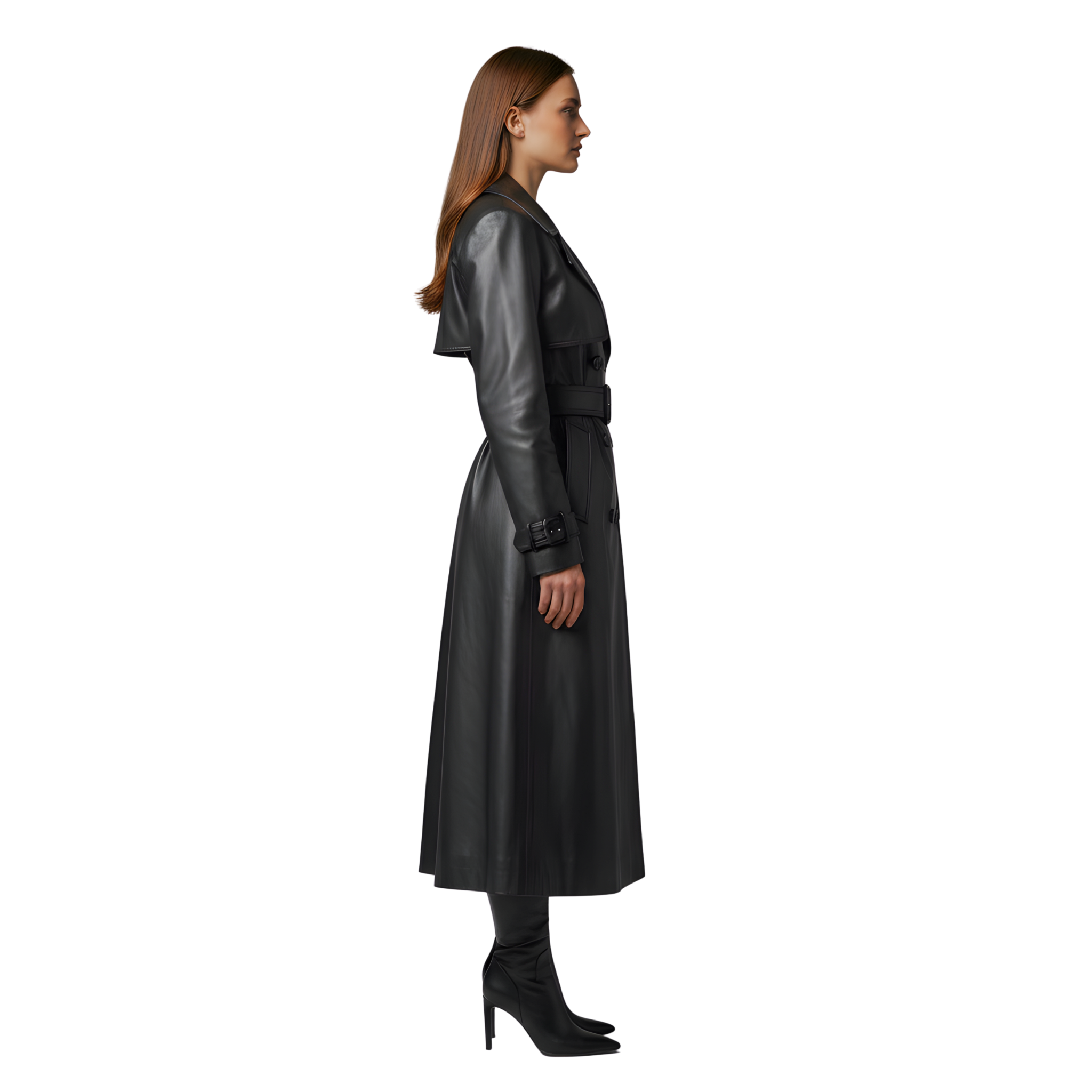 Women’s Black Leather Trench Coat