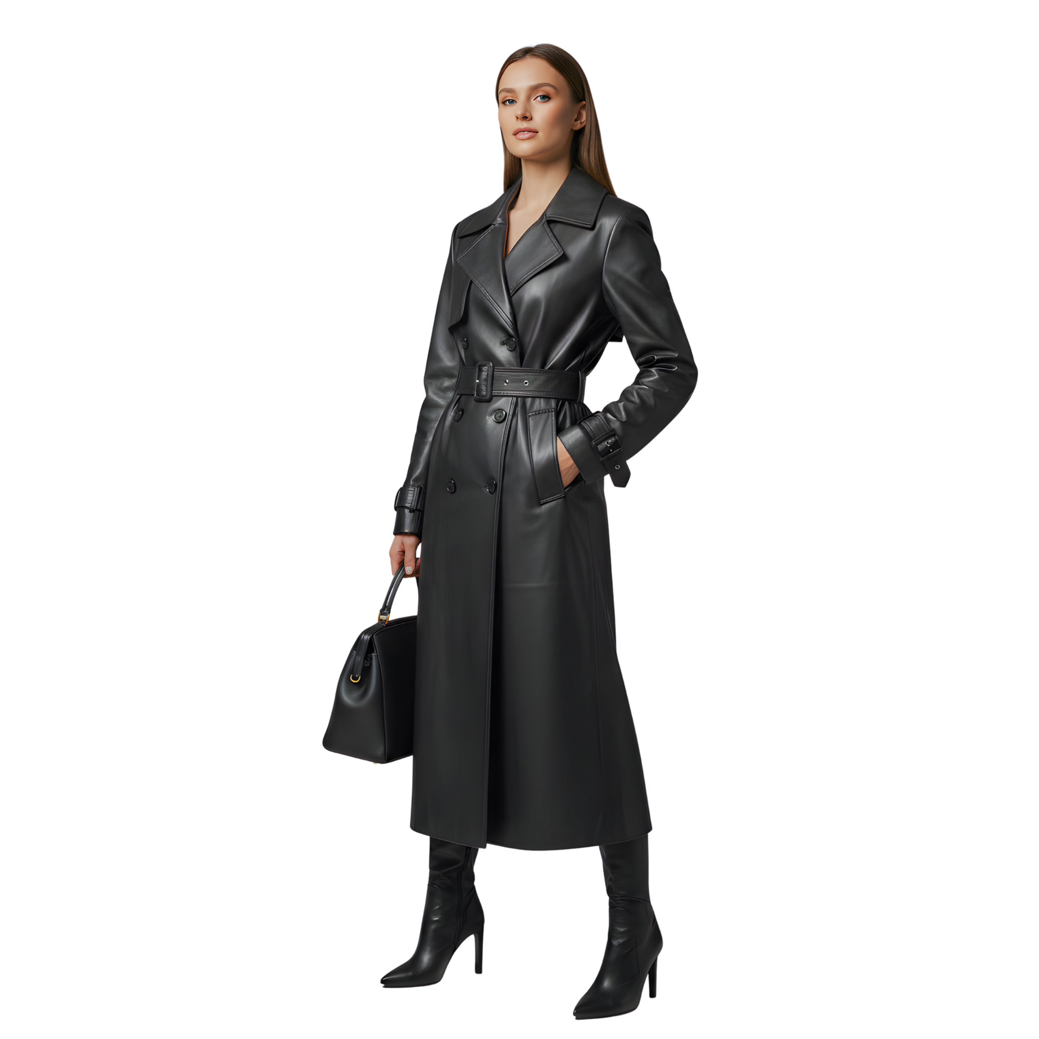 Women’s Black Leather Trench Coat
