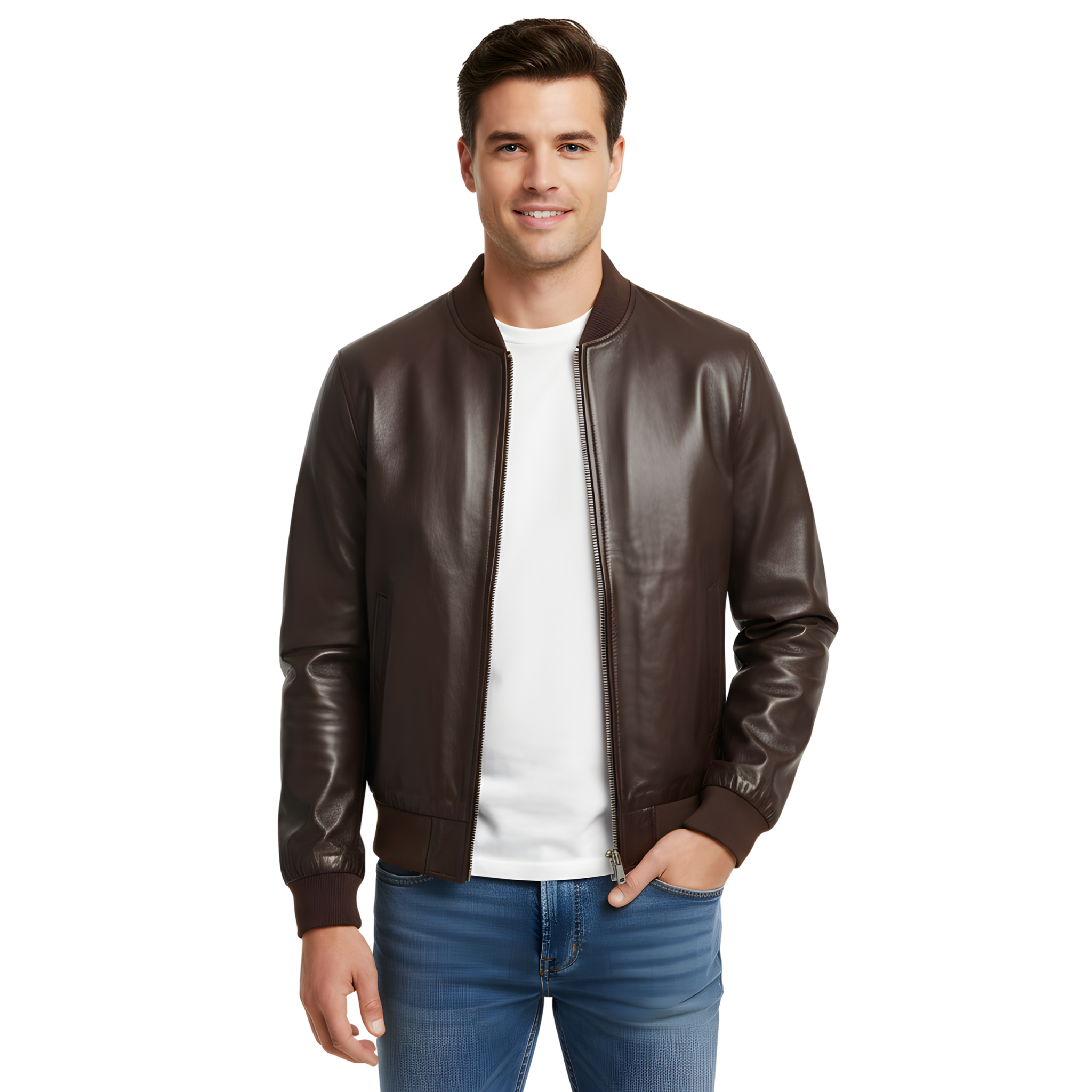 Men’s Brown Leather Bomber Jacket