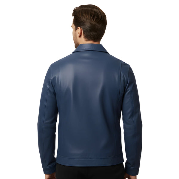 Men’s Navy Blue Leather Jacket