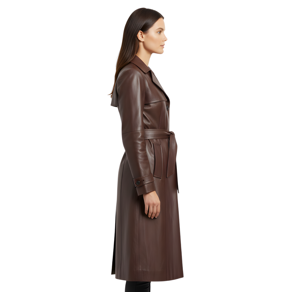 Women’s Brown Leather Trench Coat