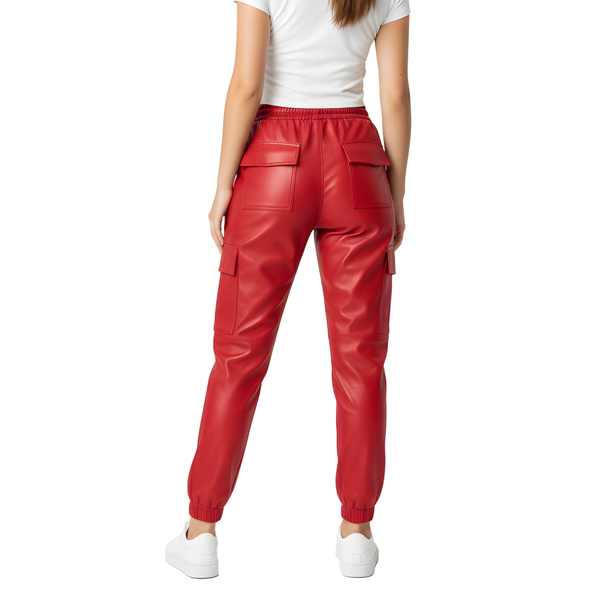 Women’s Red Leather Jogger Pants