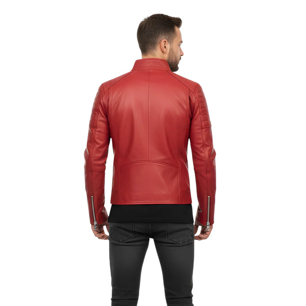 Men’s Red Leather Biker Jacket