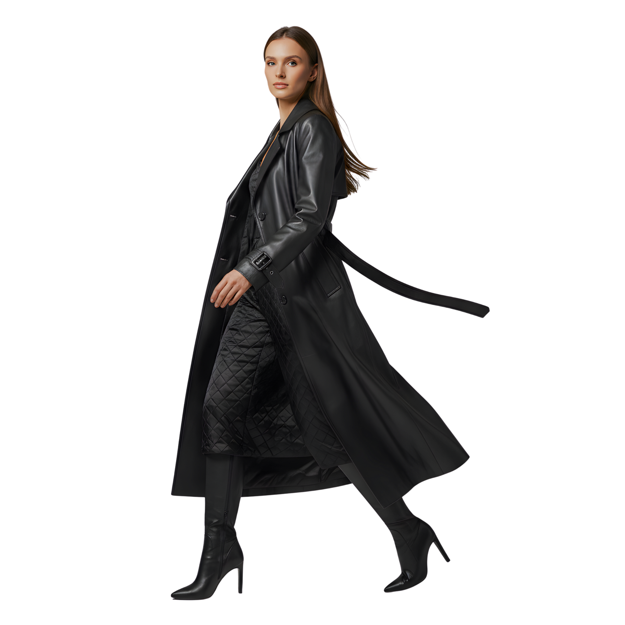Women’s Black Leather Trench Coat