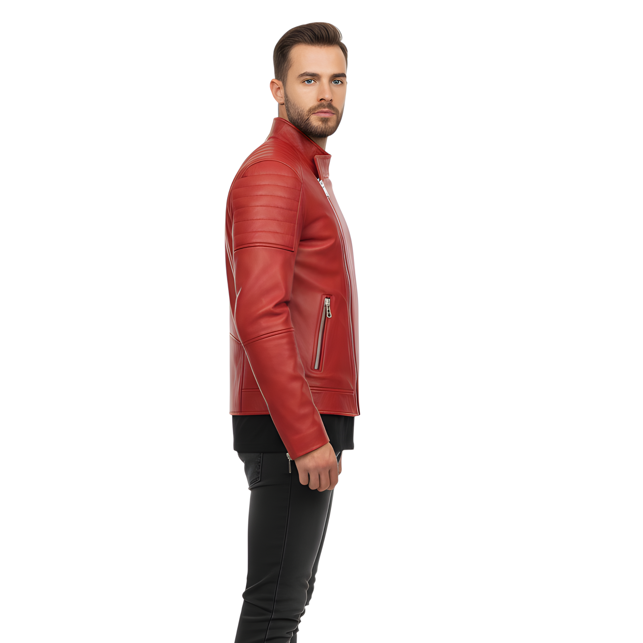 Men’s Red Leather Biker Jacket