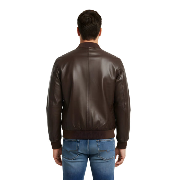 Men’s Brown Leather Bomber Jacket