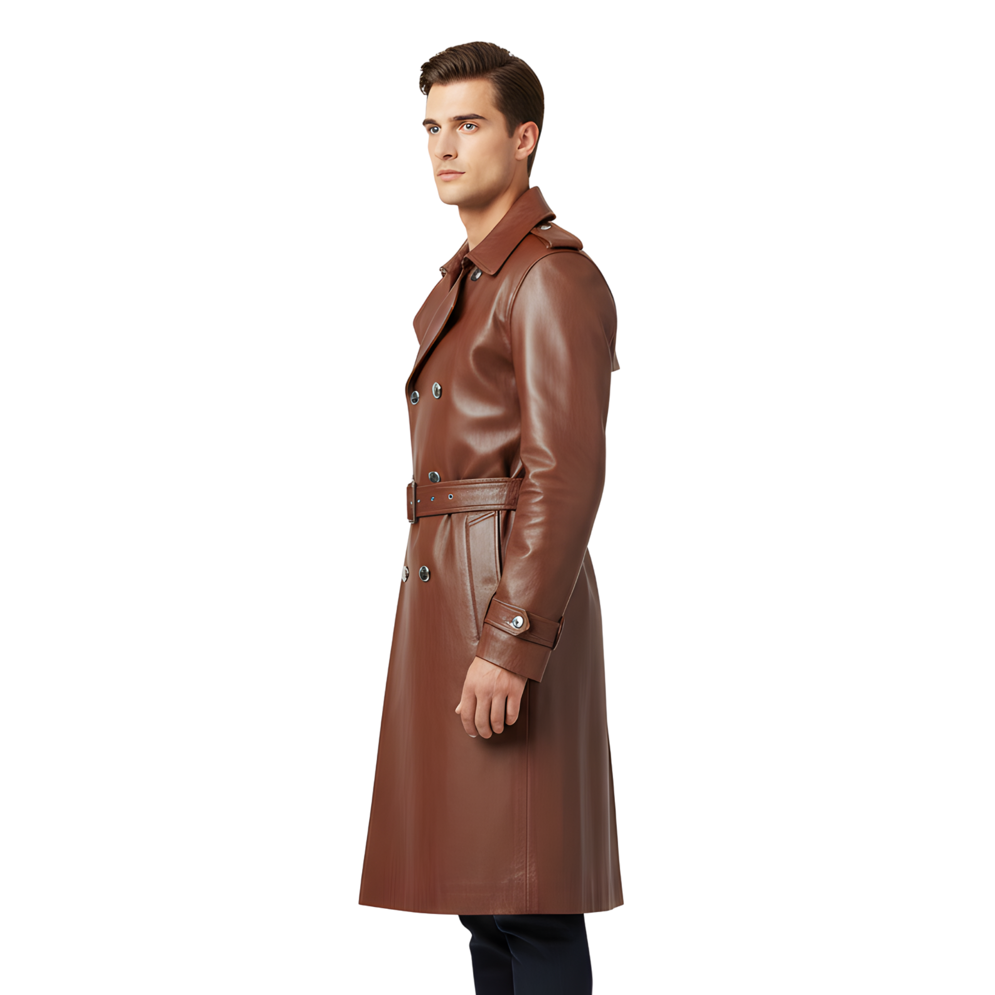 Men’s Brown Leather Trench Coat