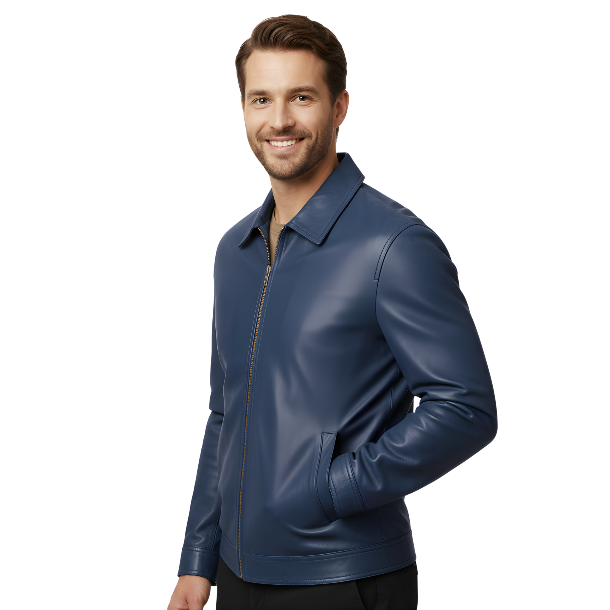Men’s Navy Blue Leather Jacket