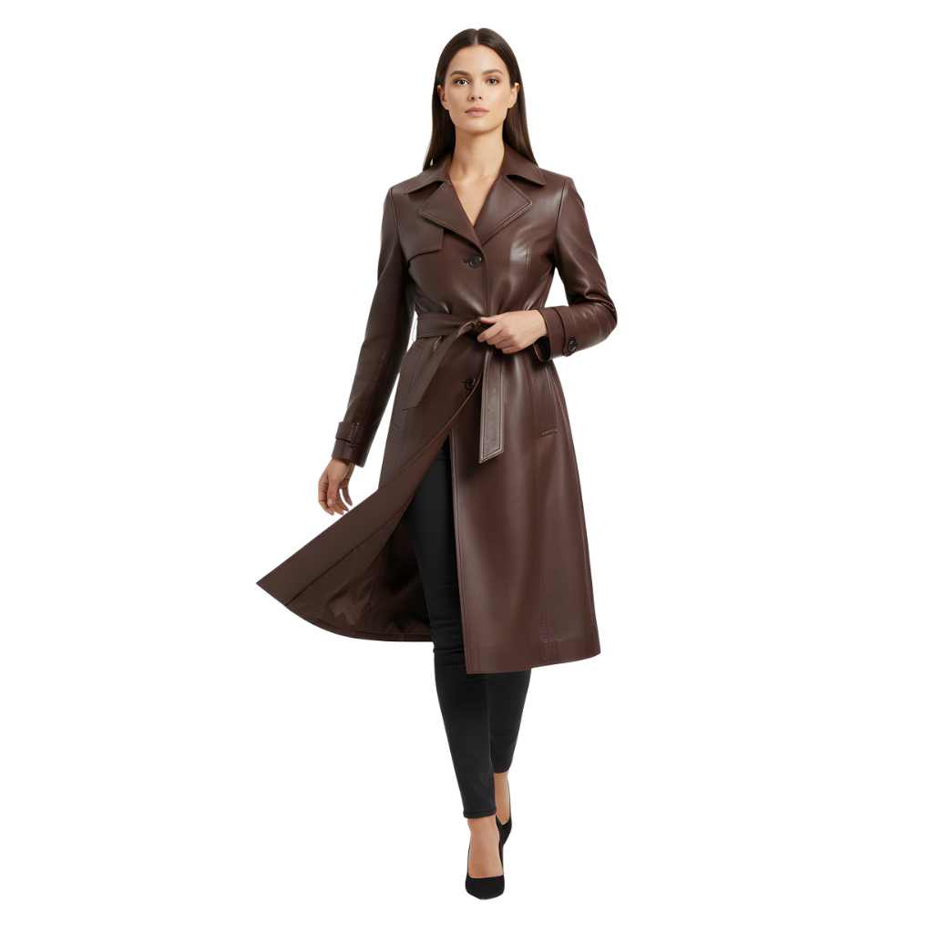 Women’s Brown Leather Trench Coat