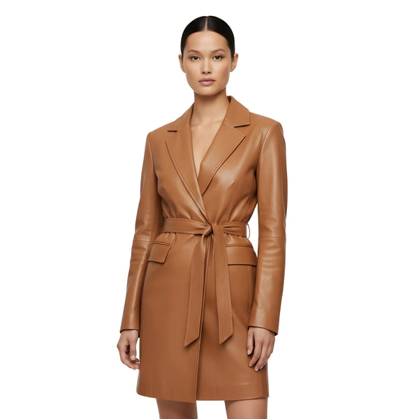 Women’s Tan Leather Coat Dress