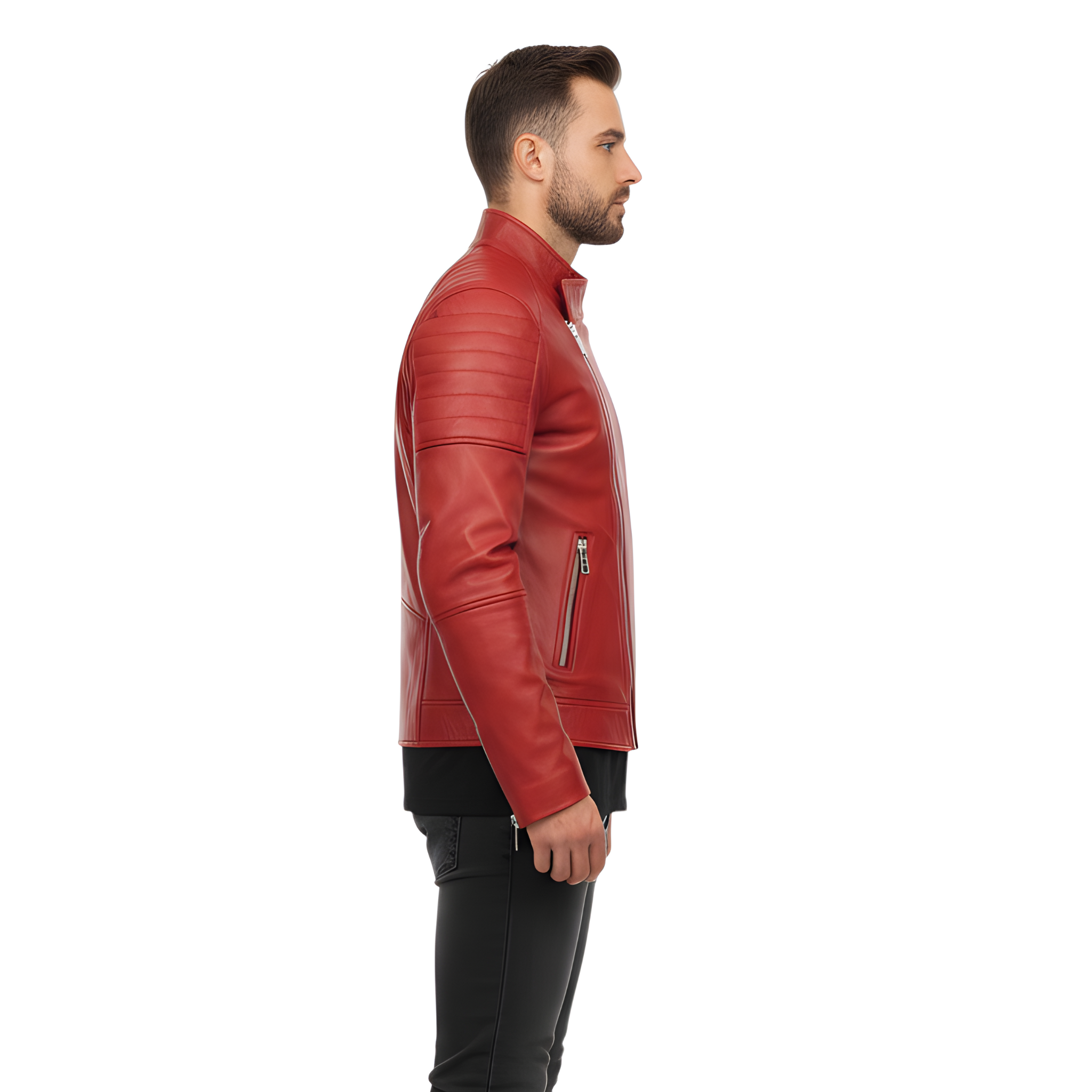 Men’s Red Leather Biker Jacket