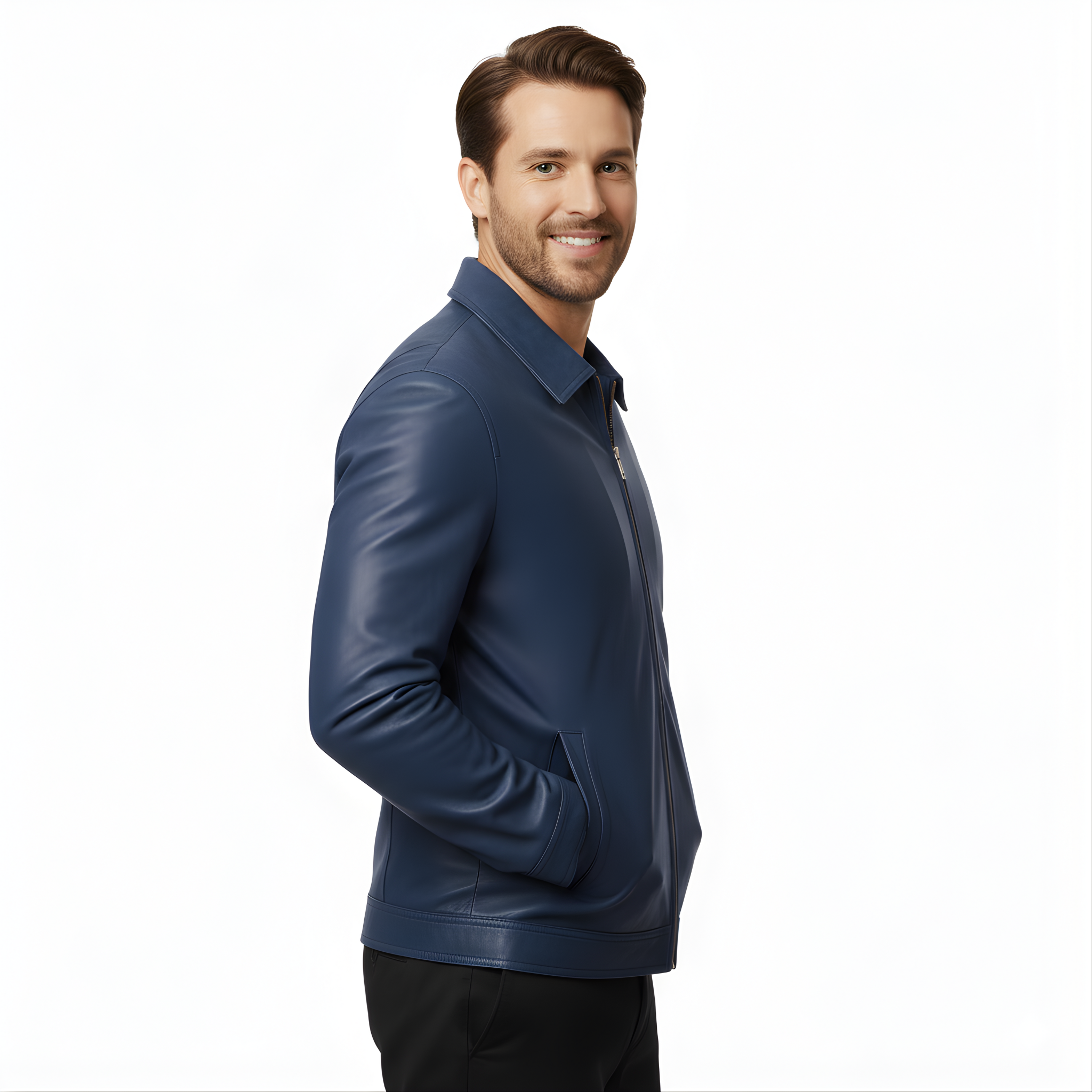 Men’s Navy Blue Leather Jacket