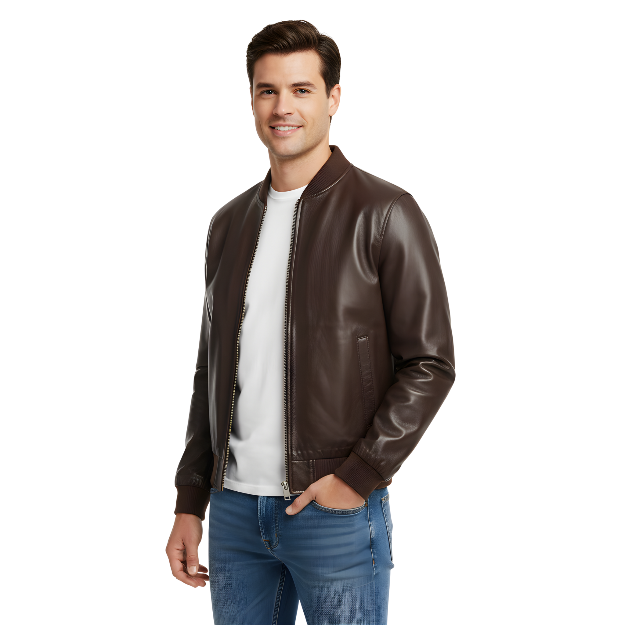 Men’s Brown Leather Bomber Jacket