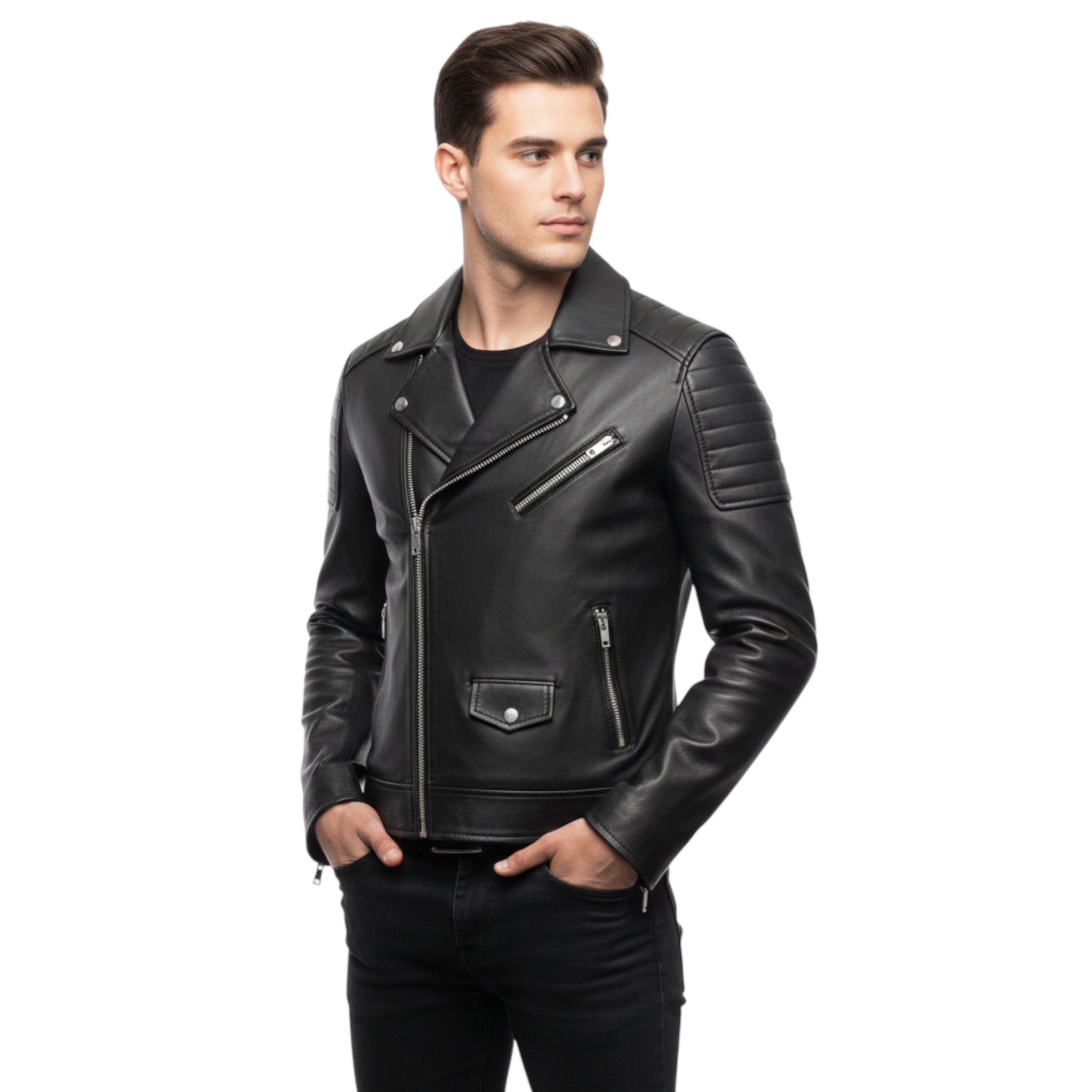 Men’s Black Genuine Leather Biker Jacket