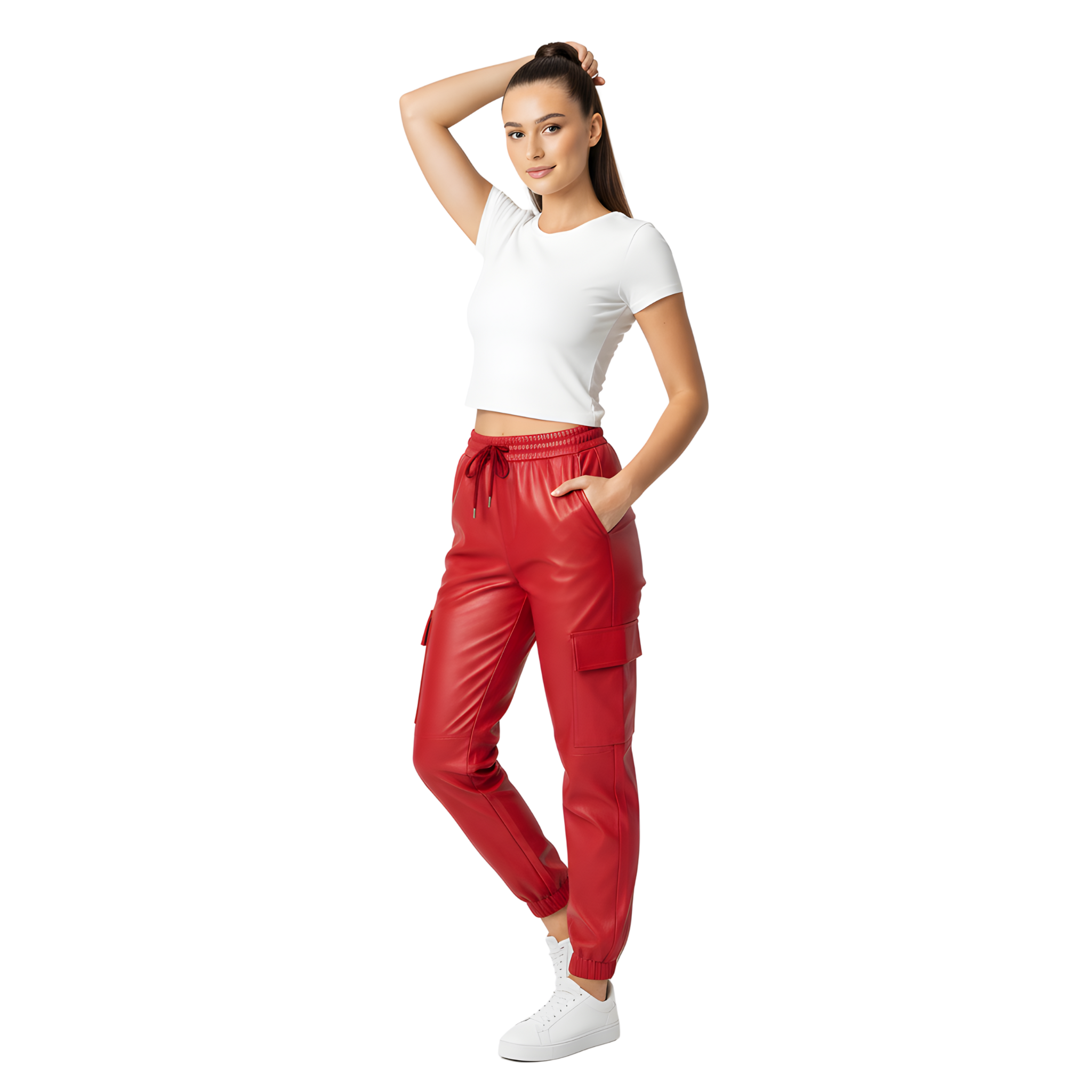 Women’s Red Leather Jogger Pants