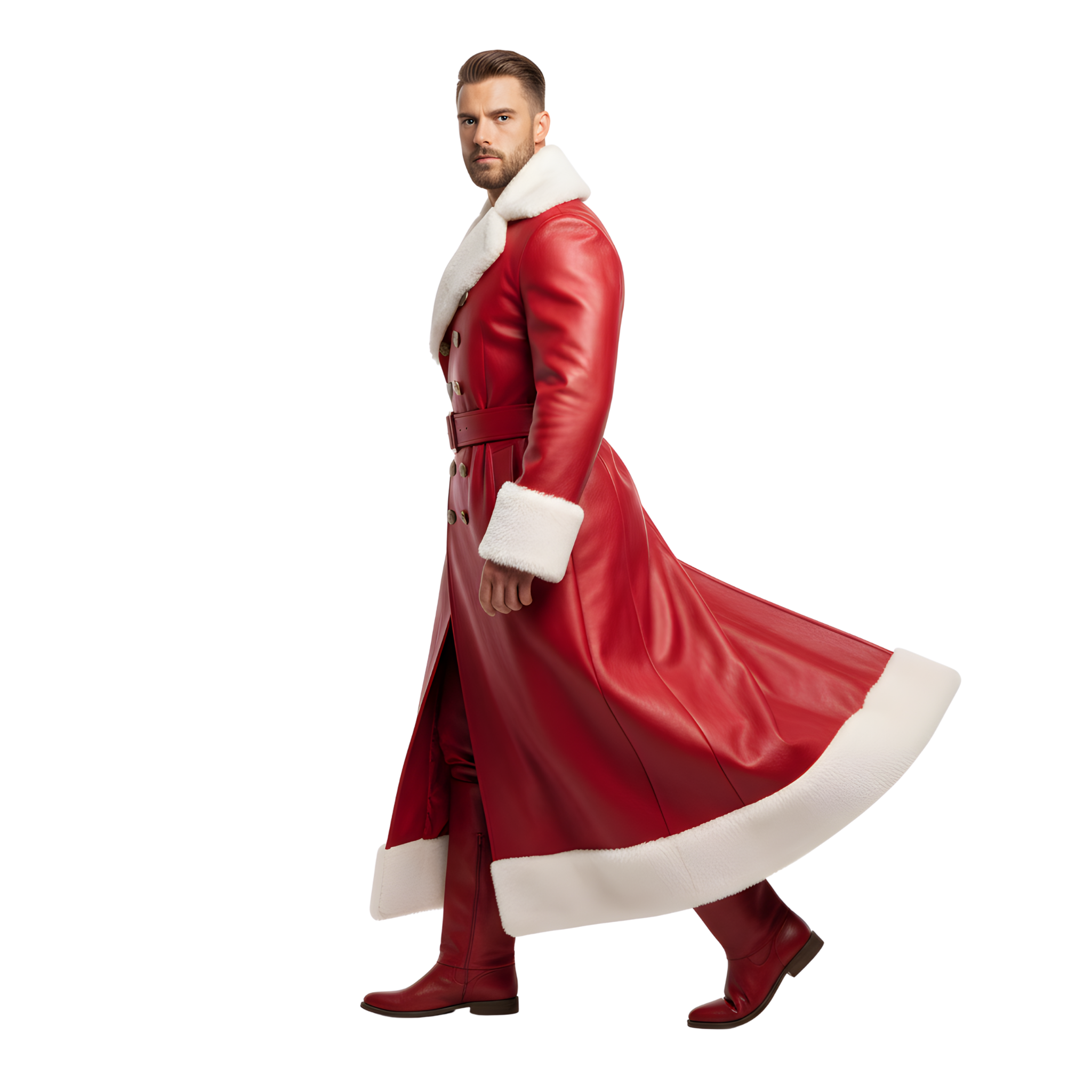 Men’s Santa Red Leather Coat