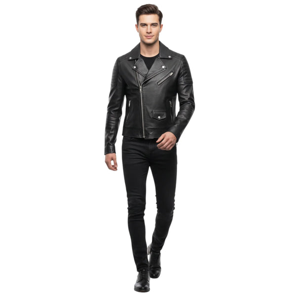 Men’s Black Genuine Leather Biker Jacket
