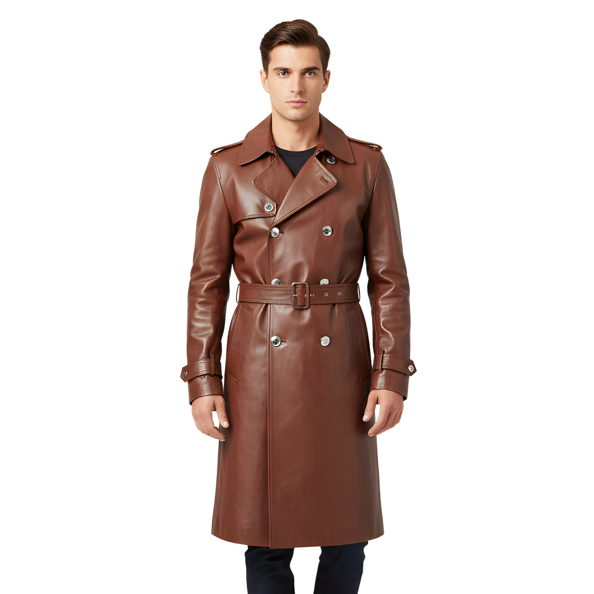 Men’s Brown Leather Trench Coat