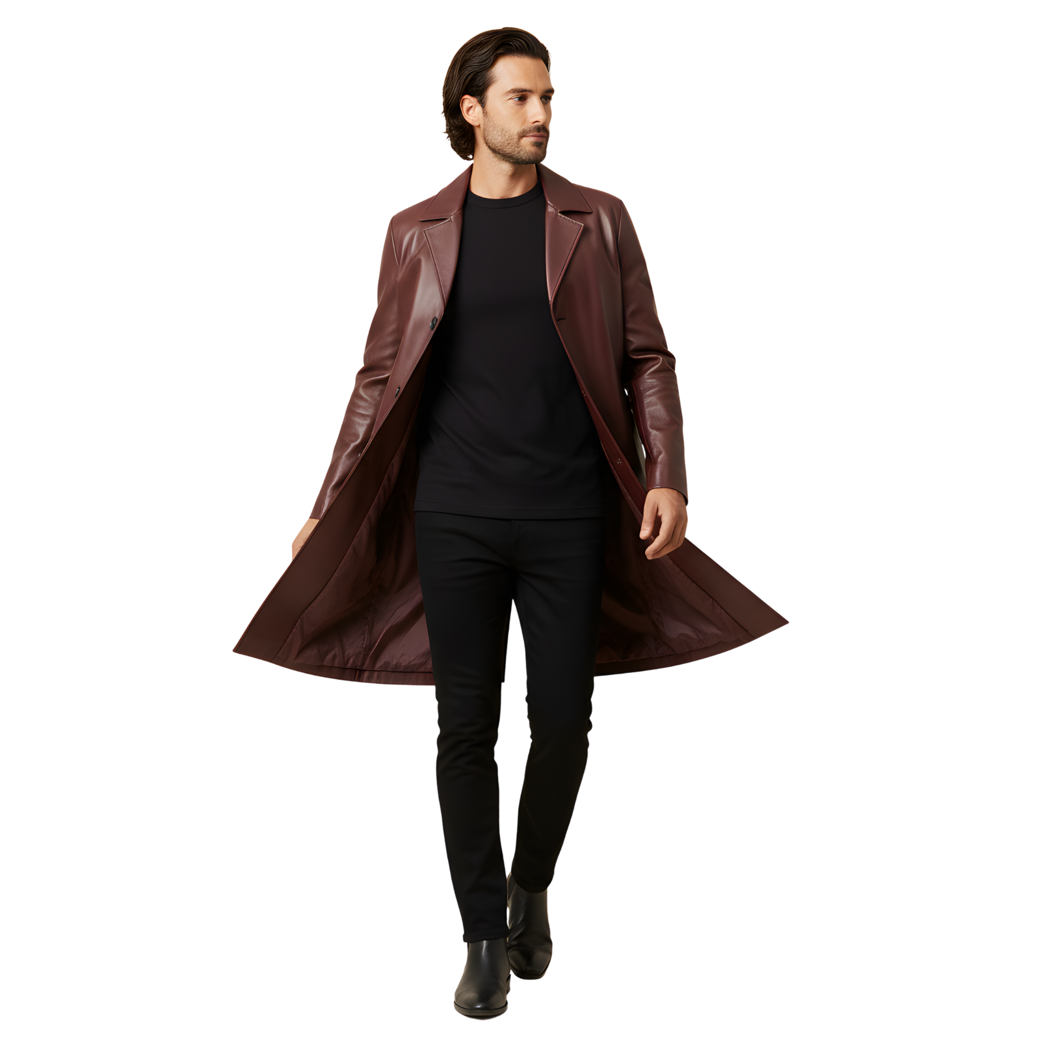 Men’s Burgundy Leather Trench Coat