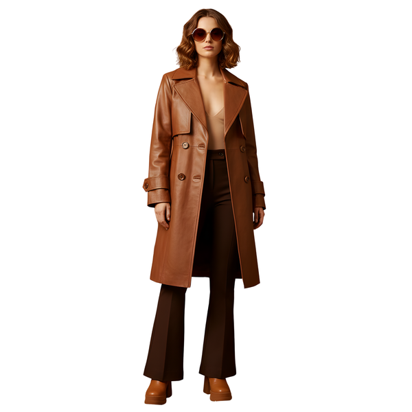 Women’s Tan Brown Leather Trench Coat