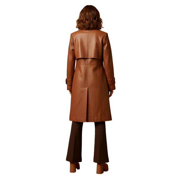 Women’s Tan Brown Leather Trench Coat