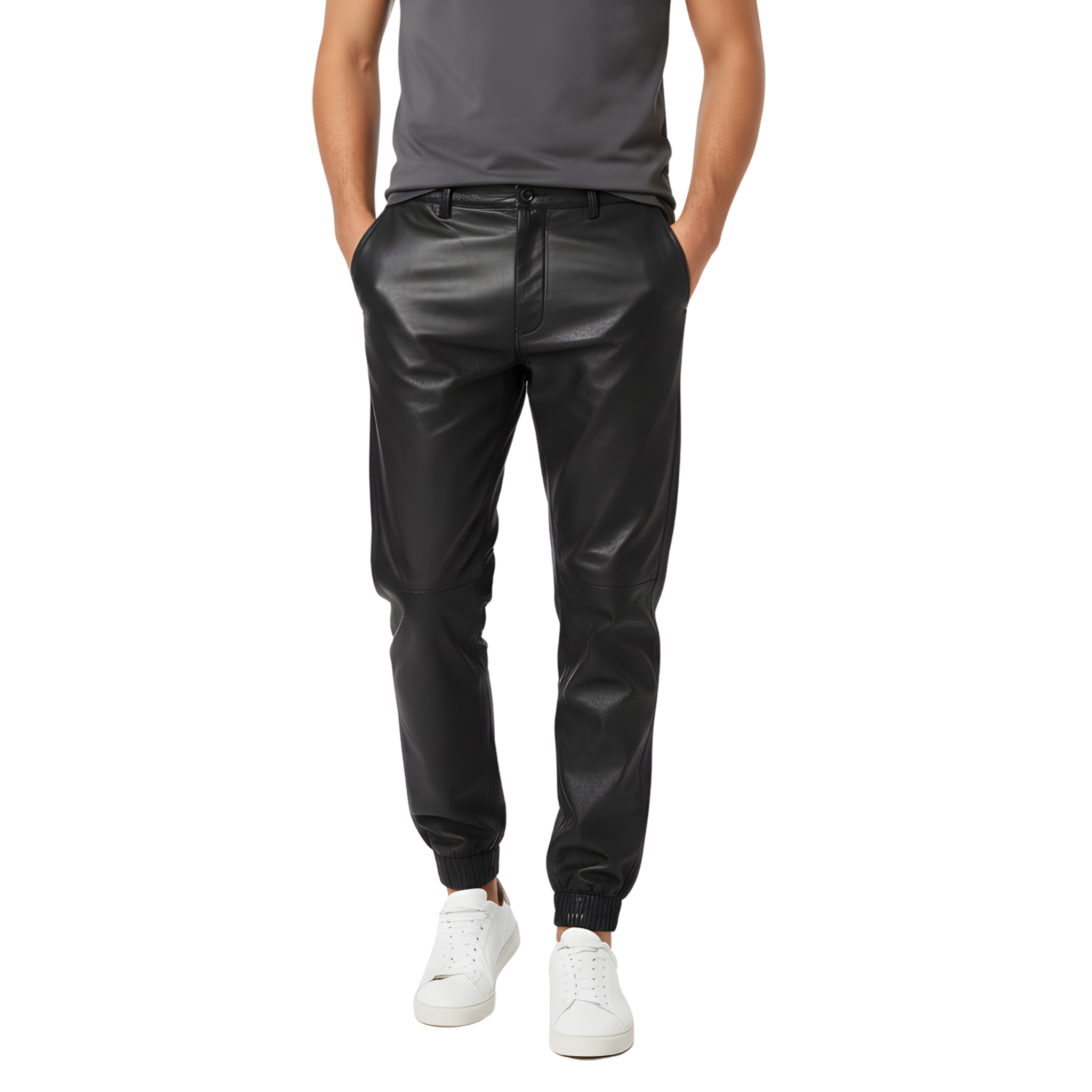 Men’s Black Leather Jogger Pants