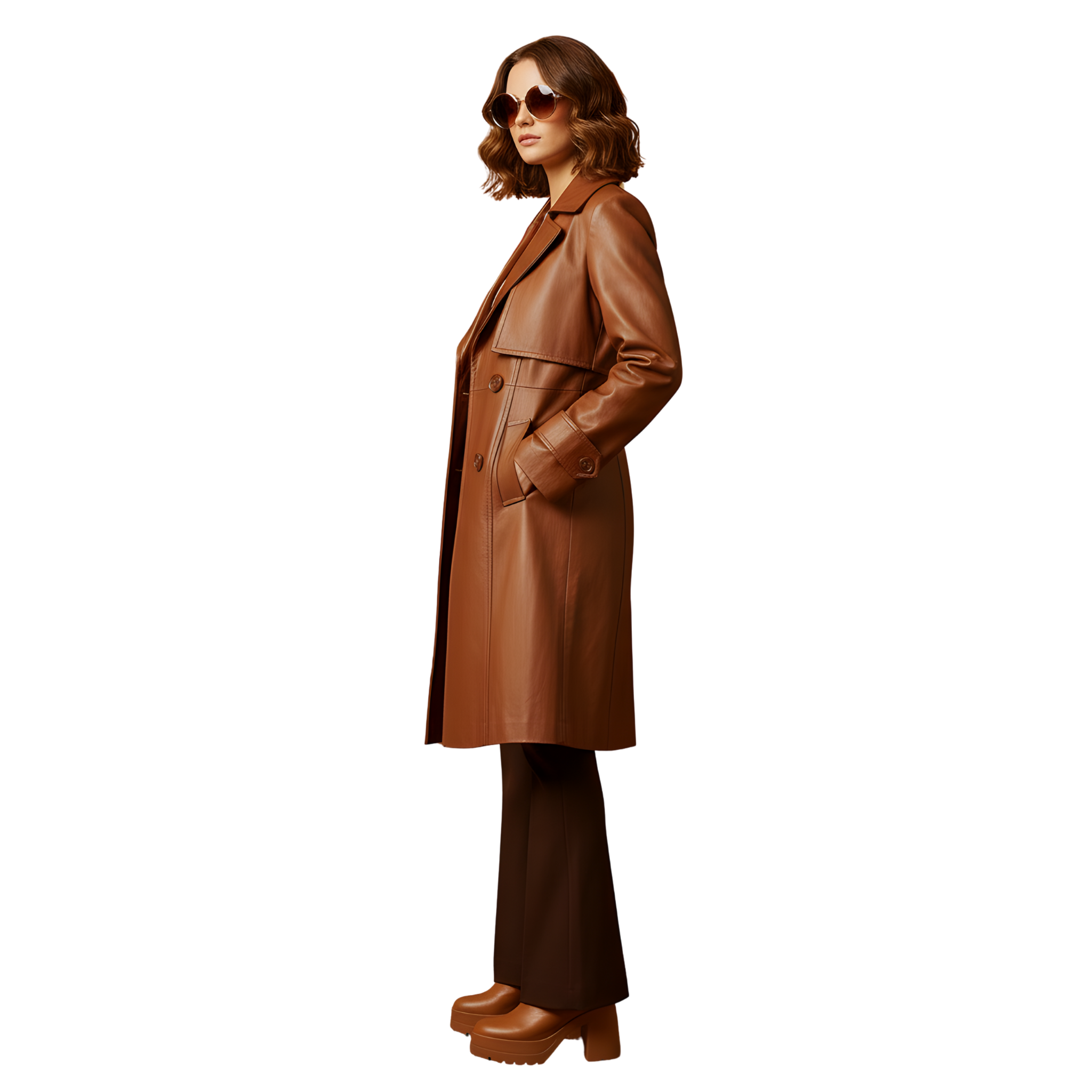 Women’s Tan Brown Leather Trench Coat