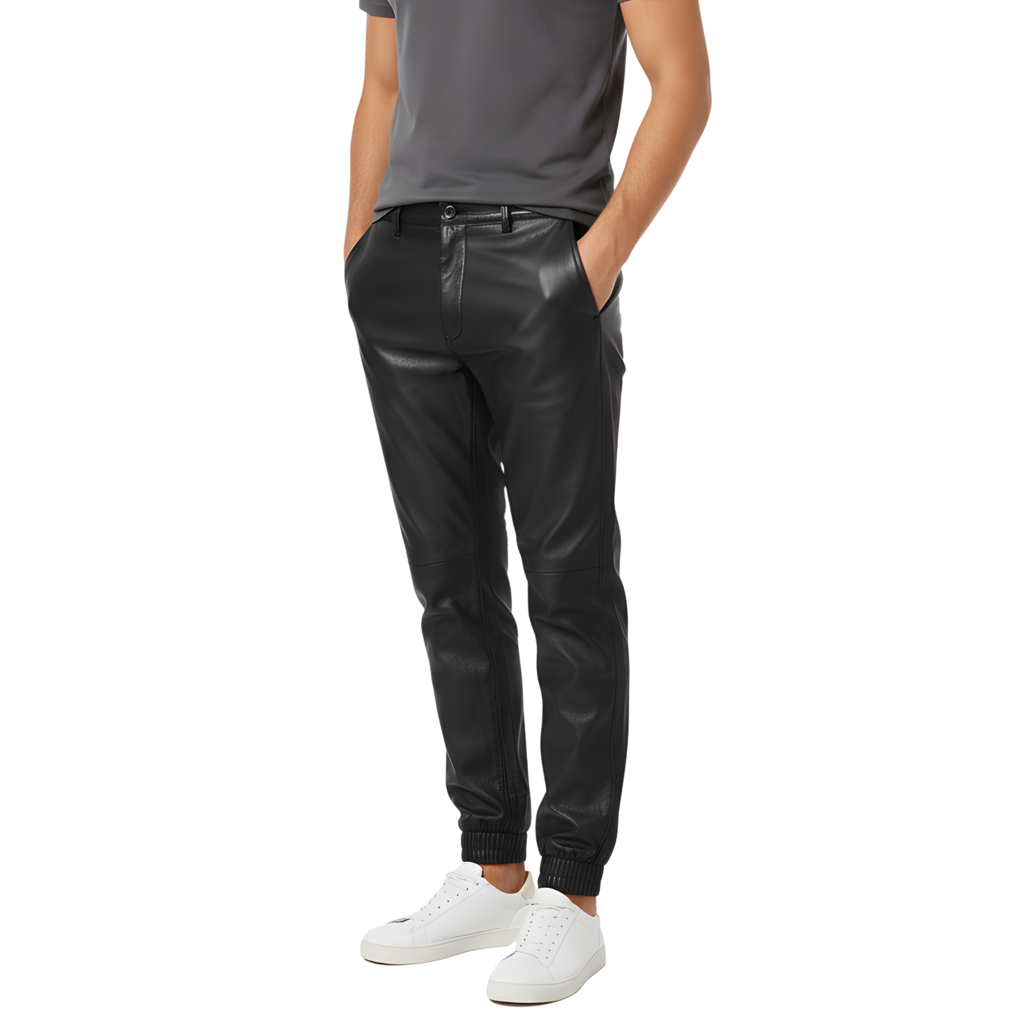 Men’s Black Leather Jogger Pants