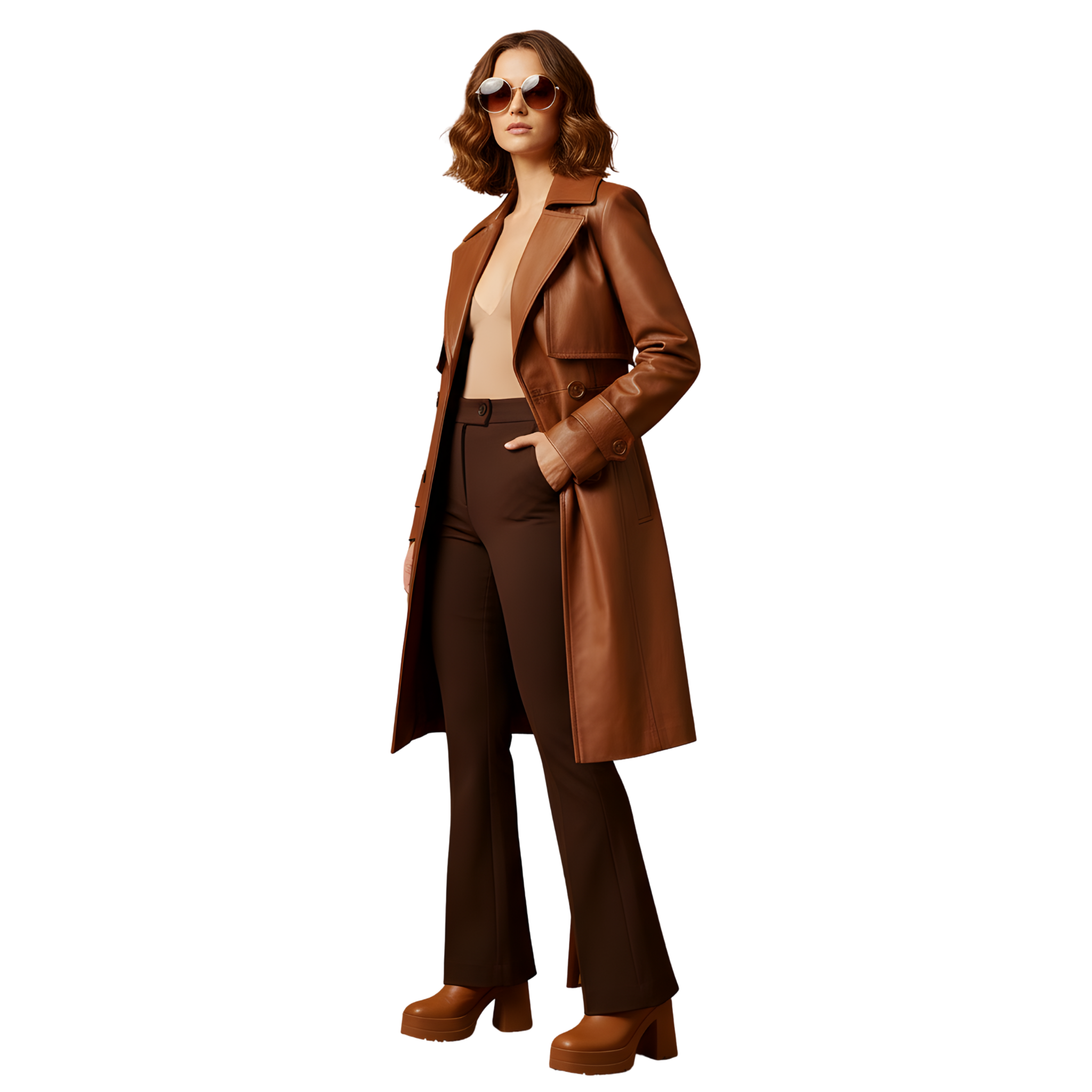 Women’s Tan Brown Leather Trench Coat