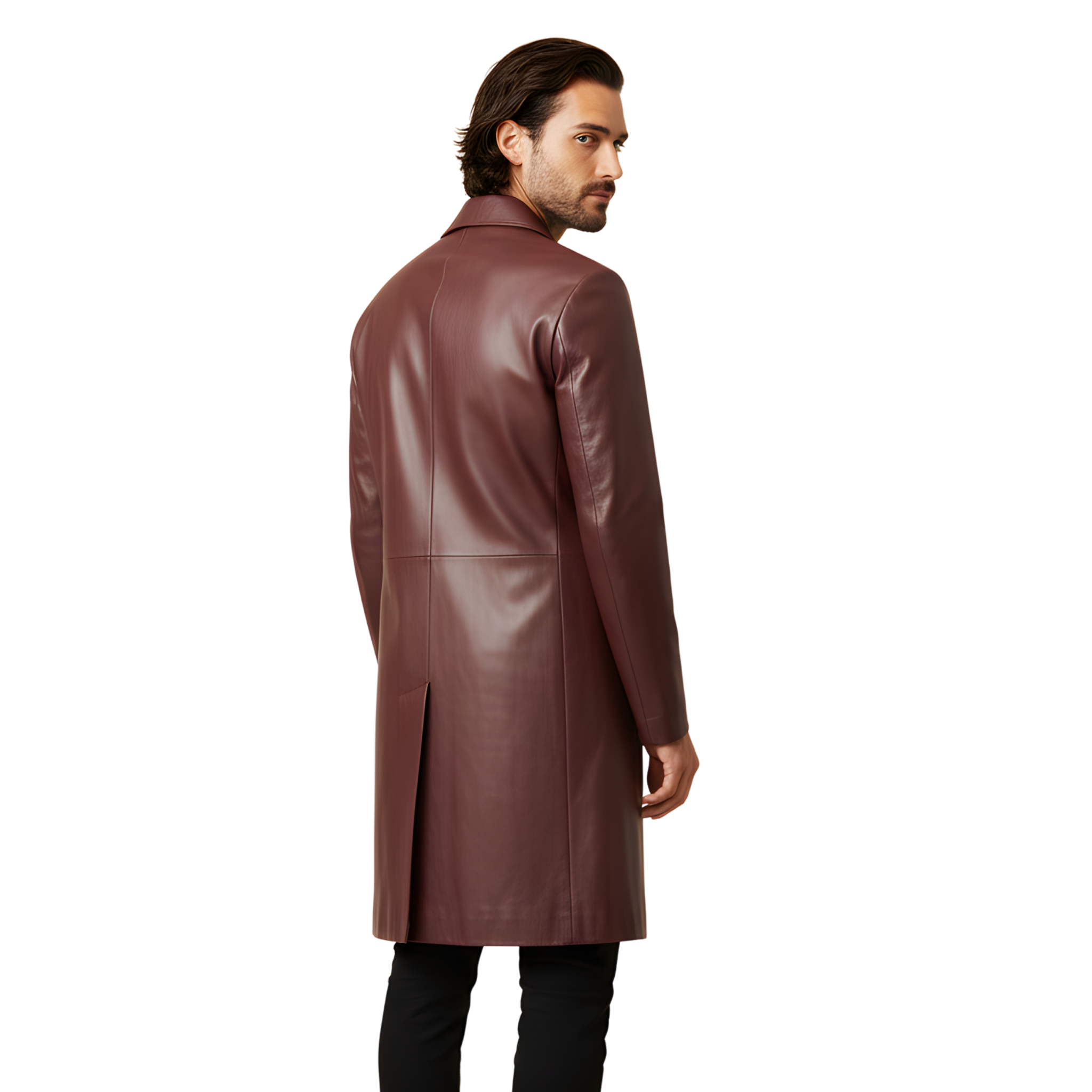 Men’s Burgundy Leather Trench Coat