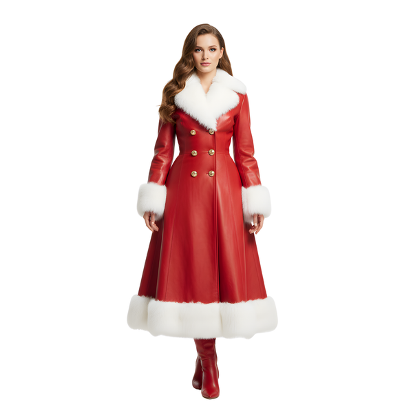 Women’s Red Leather Christmas Coat