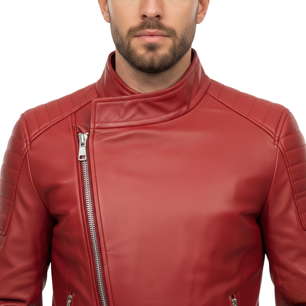 Men’s Red Leather Biker Jacket