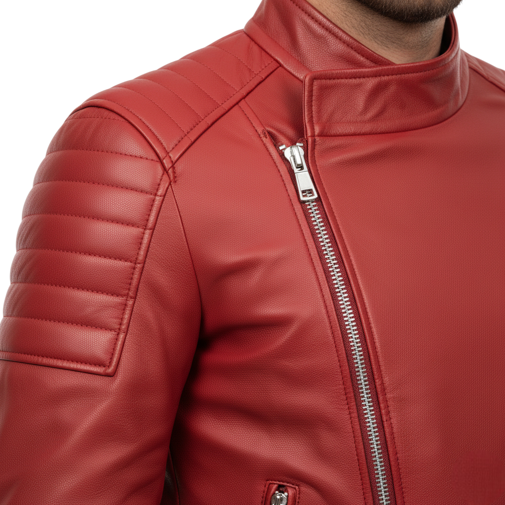 Men’s Red Leather Biker Jacket