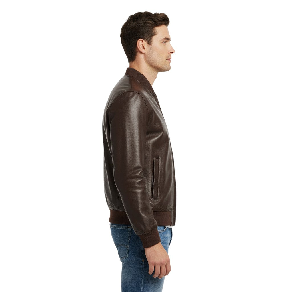 Men’s Brown Leather Bomber Jacket